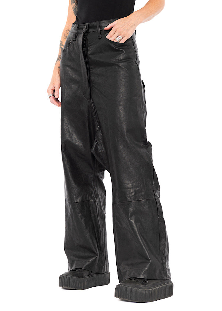 LEATHER DROP-CROTCH TROUSER