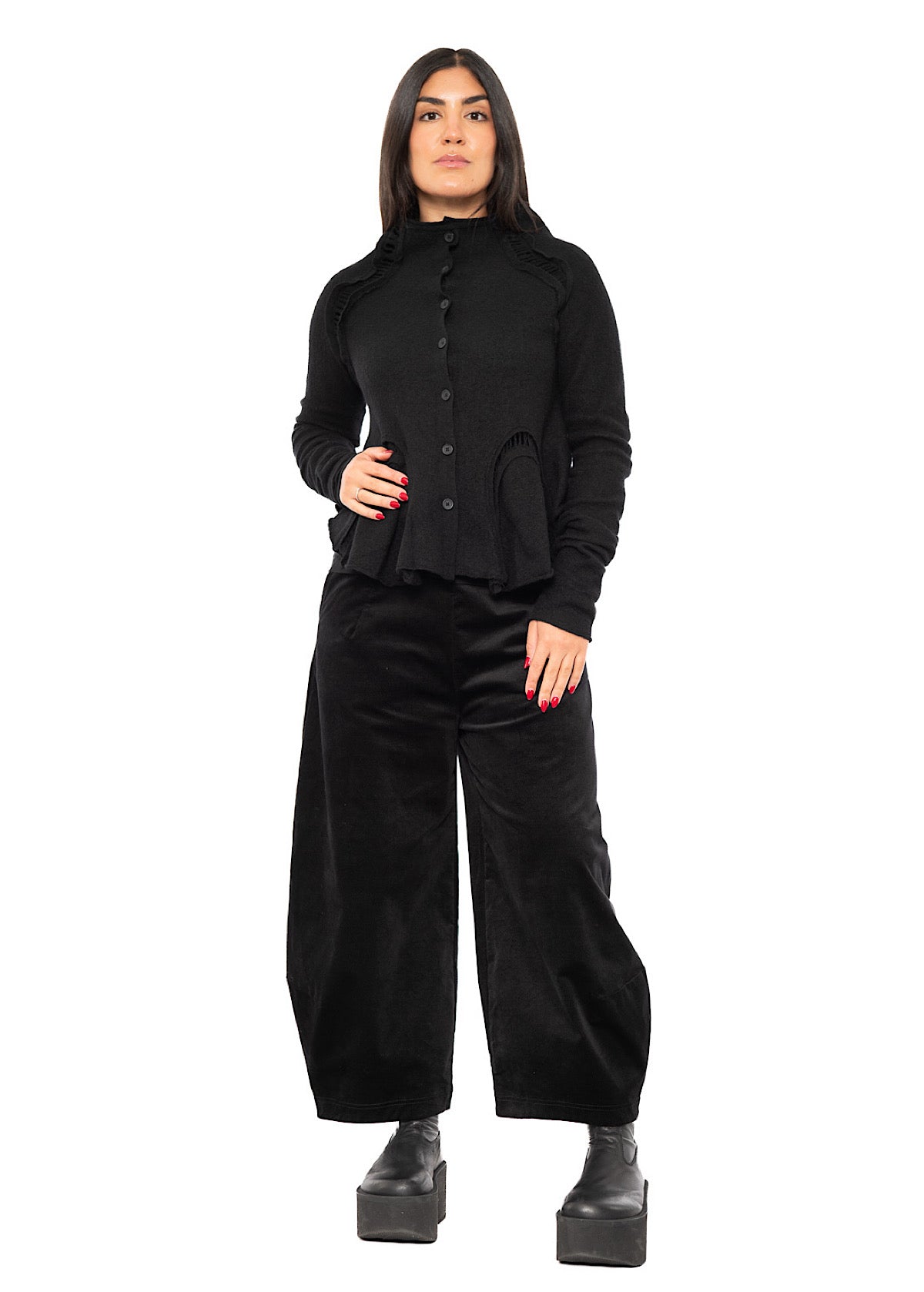 CROPPED BOILED WOOL CARDIGAN