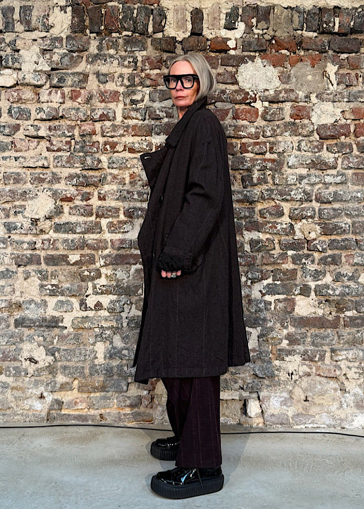 DOUBLE-BREASTED PINSTRIPE WOOL COAT *GINGER STRIPE* (SHOWN IN UMBRA STRIPE)