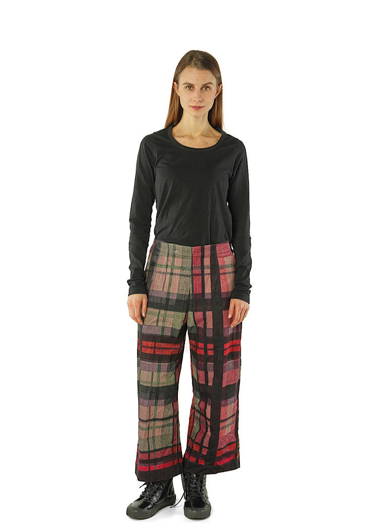 CL WIDE-LEG CHECK VELVET TROUSER