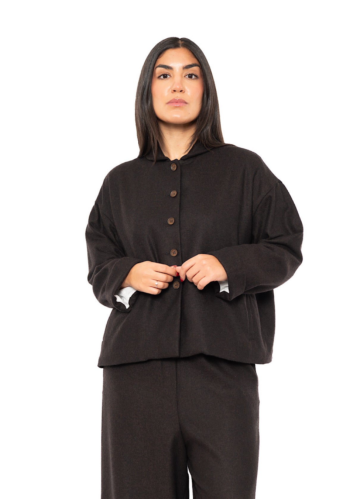 BOXY HERRINGBONE WOOL BLEND FLORA JACKET