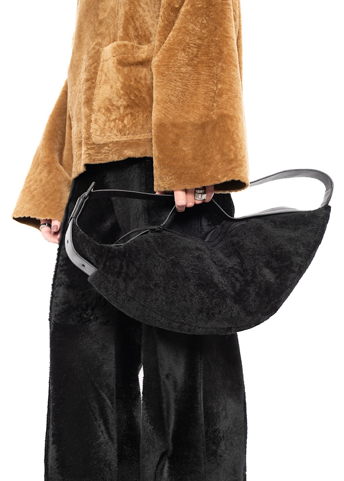 CROSSBODY FUR-FINISHED LEATHER BAG