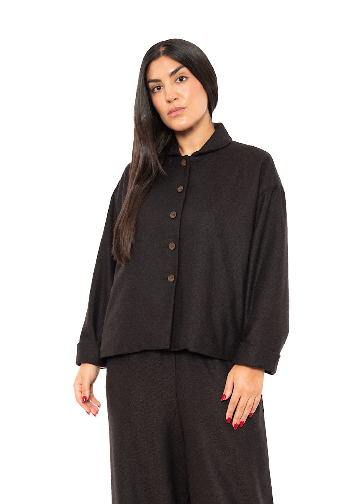 BOXY HERRINGBONE WOOL BLEND FLORA JACKET