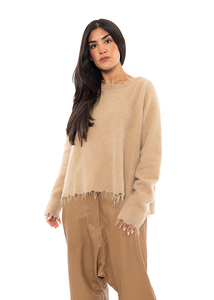 RELAXED FRAYED KNIT PULLOVER