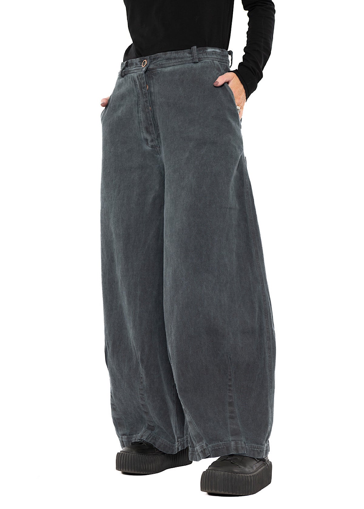 GARMENT-DYED DENIM WIDE LEG TROUSER