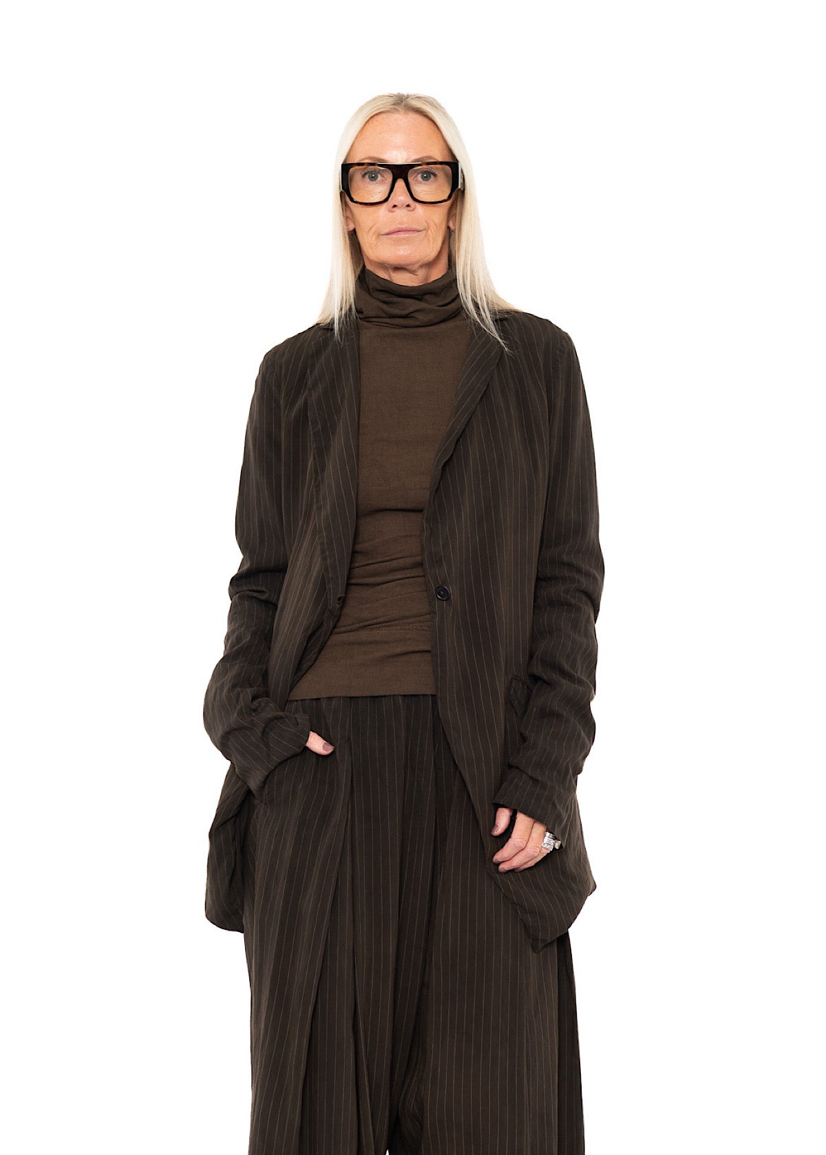 FLUID PINSTRIPE LONGLINE JACKET