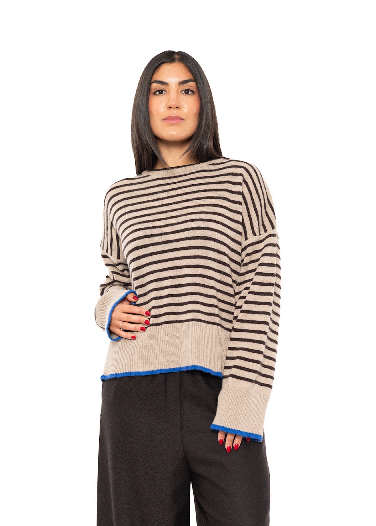 STRIPED CASHMERE-MIX PULLOVER