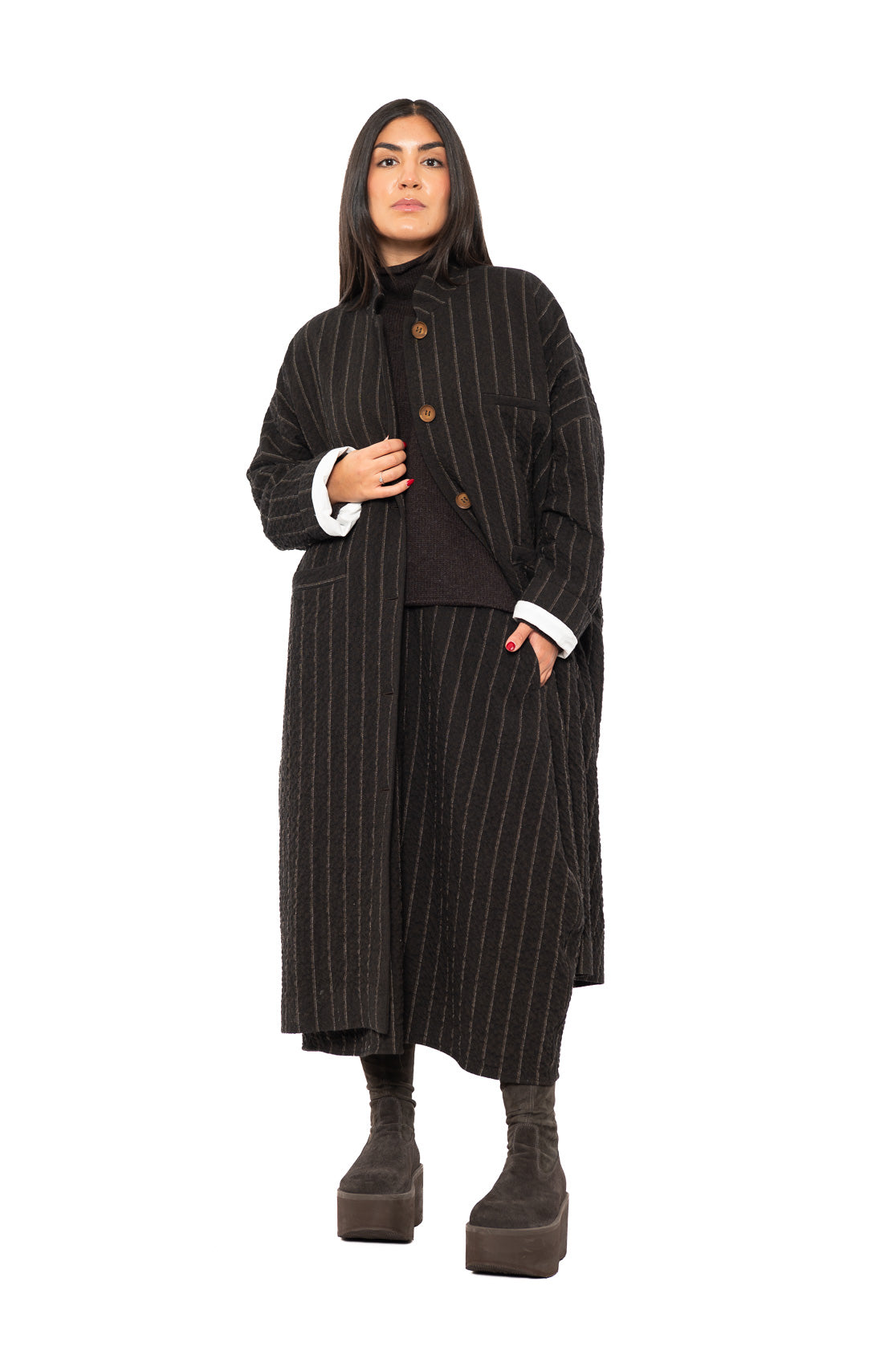 STRIPED WOOL BLEND ISA COAT