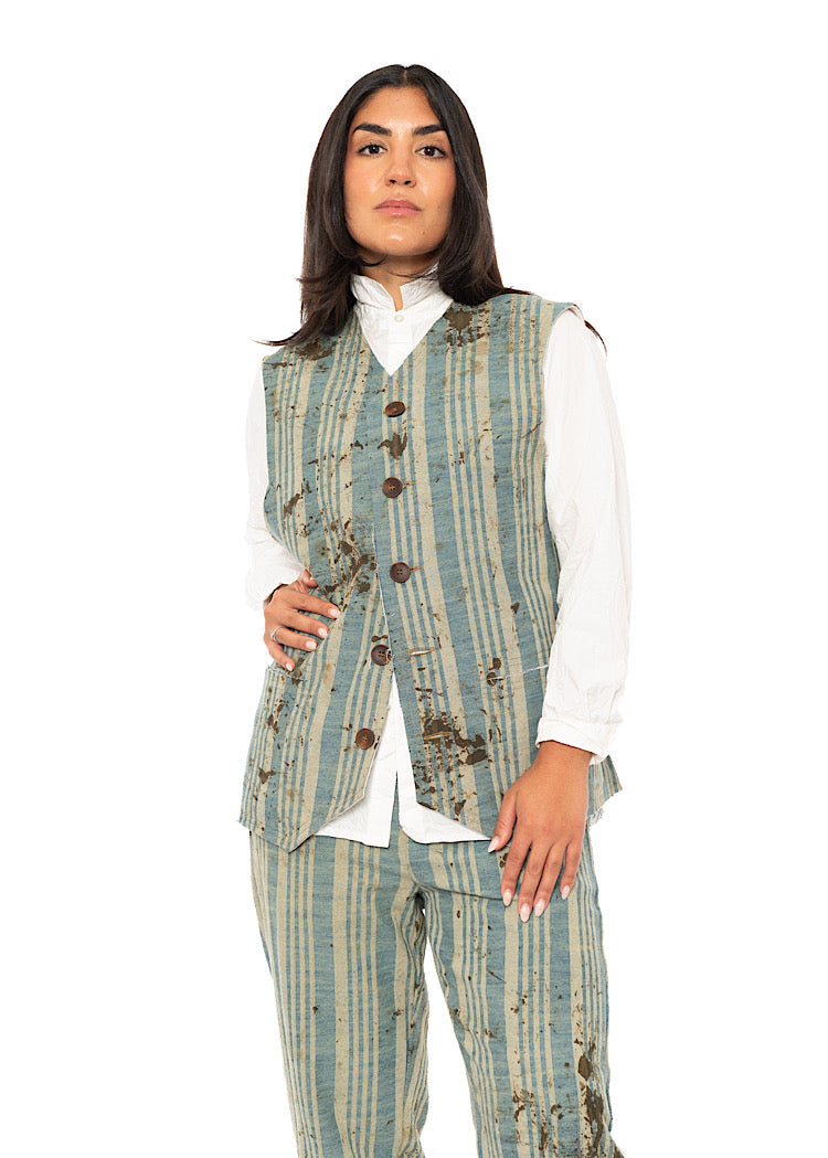 STRAIGHT CUT STRIPED COTTON WAISTCOAT