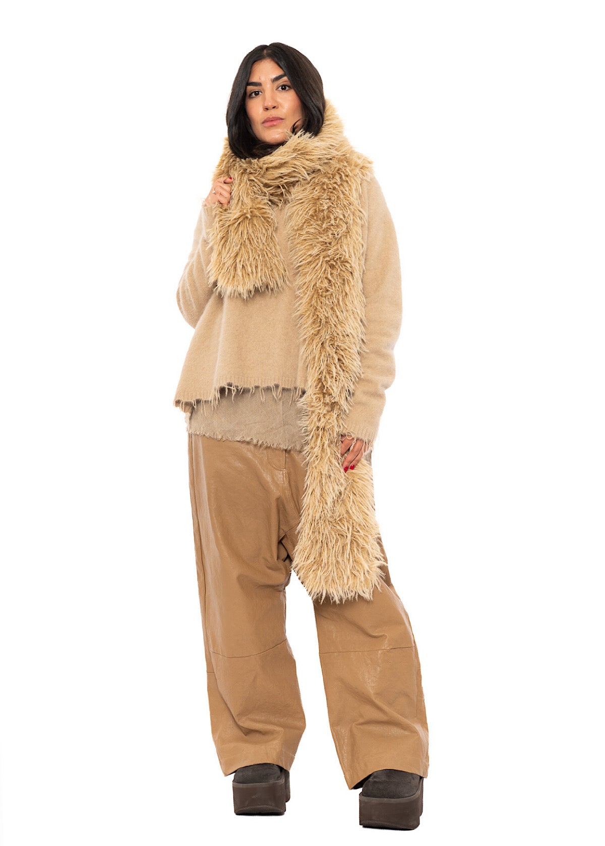 STATEMENT FAUX FUR HOODED SCARF