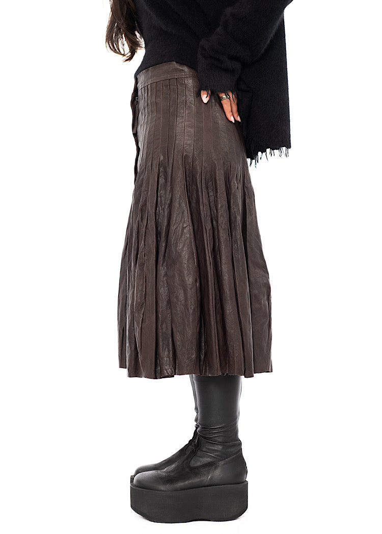 PANELLED LEATHER A-LINE SKIRT