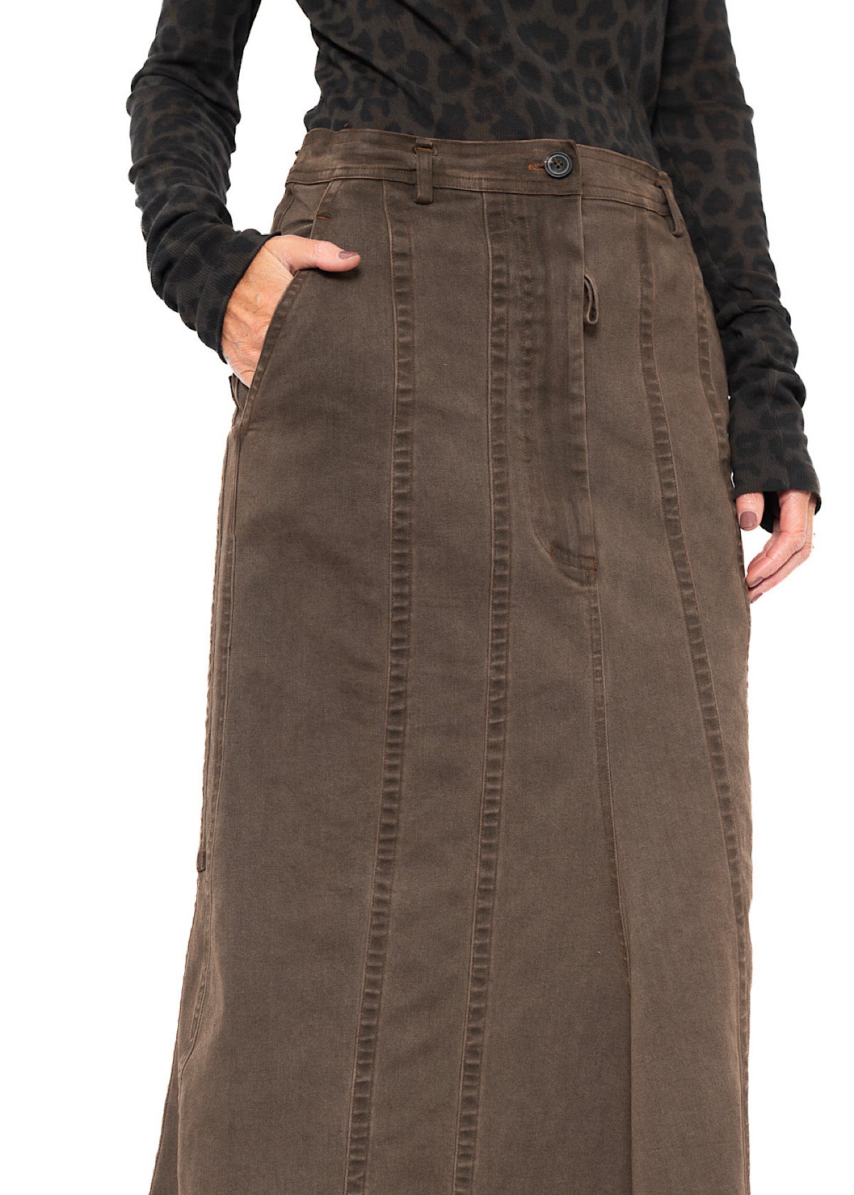 STRETCH DENIM MAXI SKIRT