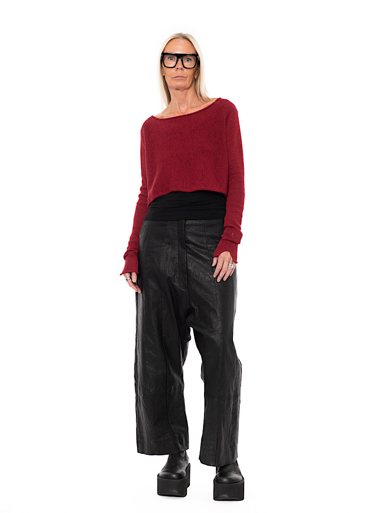 CROPPED LINEN-BLEND KNITTED PULLOVER