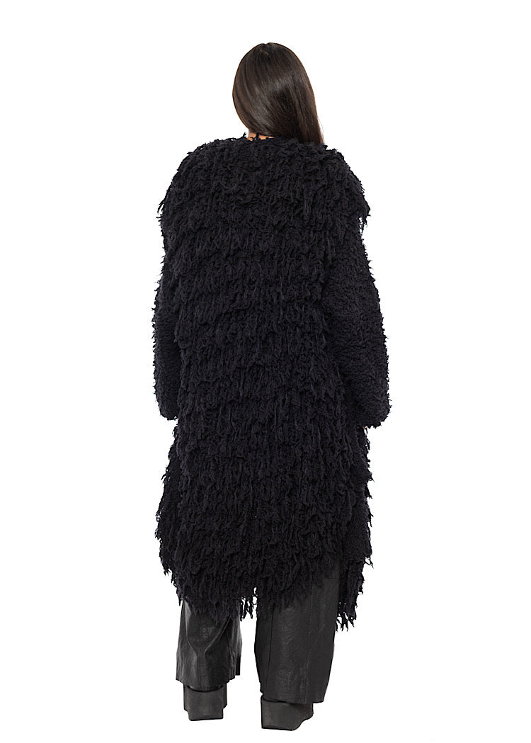 LONGLINE TEXTURED WOOL BLEND CARDIGAN