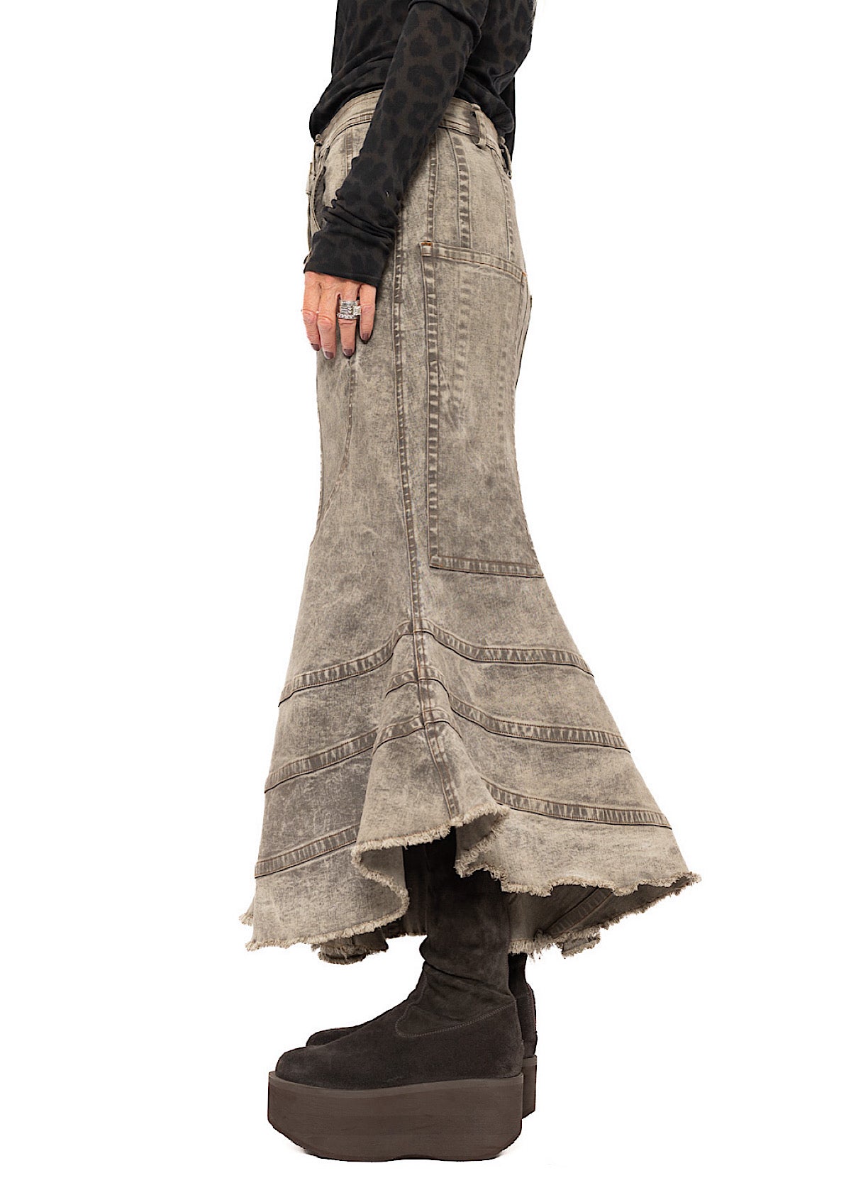 FISHTAIL STRETCH DENIM SKIRT