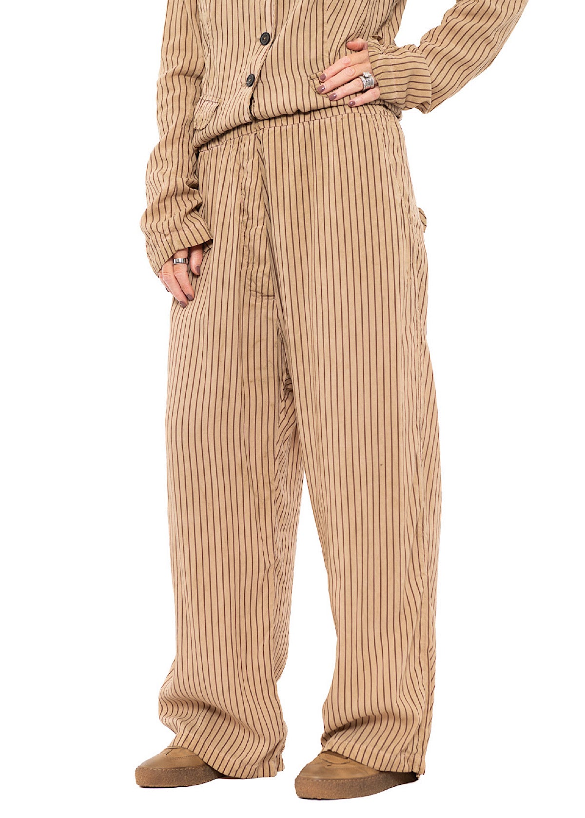 GARMENT-DYED SILK STRIPE TROUSER