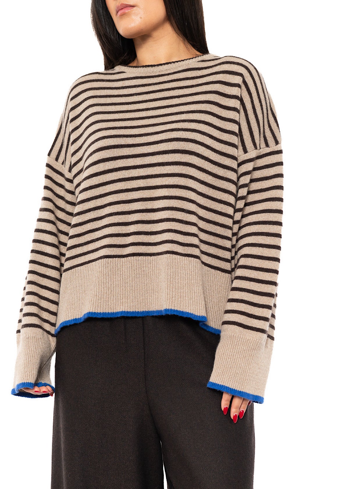 STRIPED CASHMERE-MIX PULLOVER