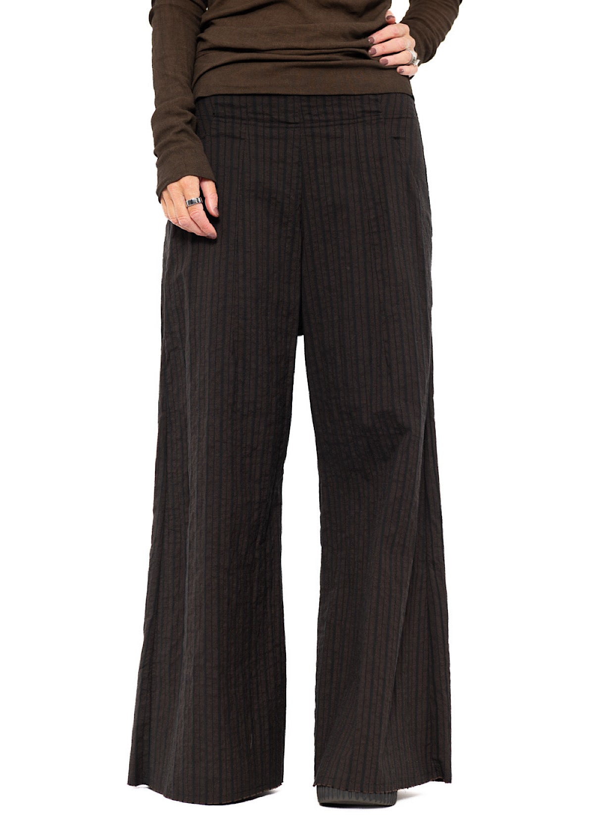 STRIPED FLARED WIDE-LEG TROUSER