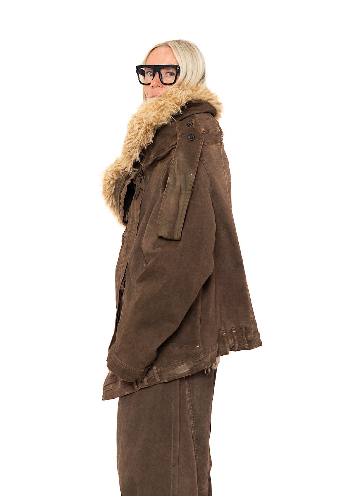 OVERSIZED FAUX FUR-TRIM DENIM JACKET