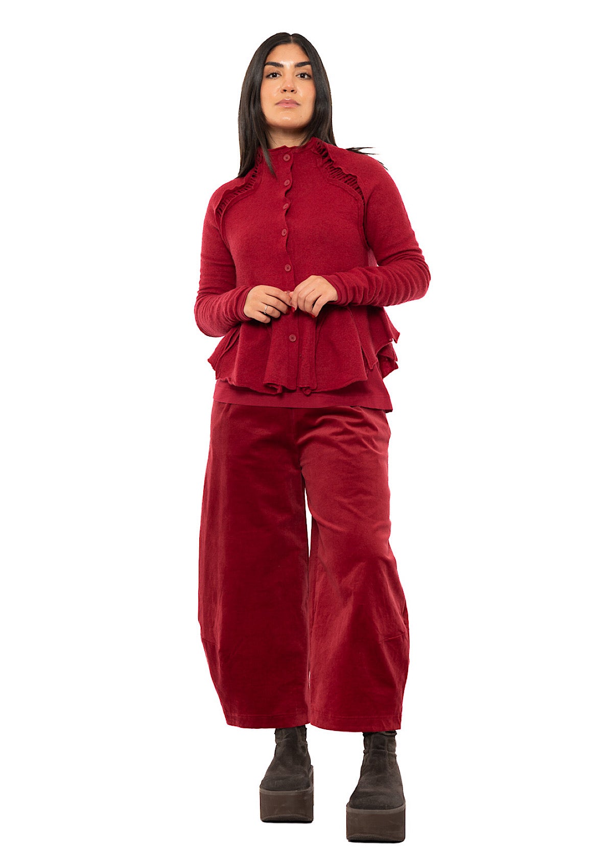 CROPPED BOILED WOOL CARDIGAN