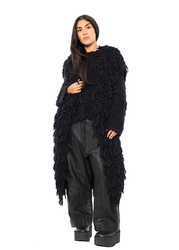 LONGLINE TEXTURED WOOL BLEND CARDIGAN