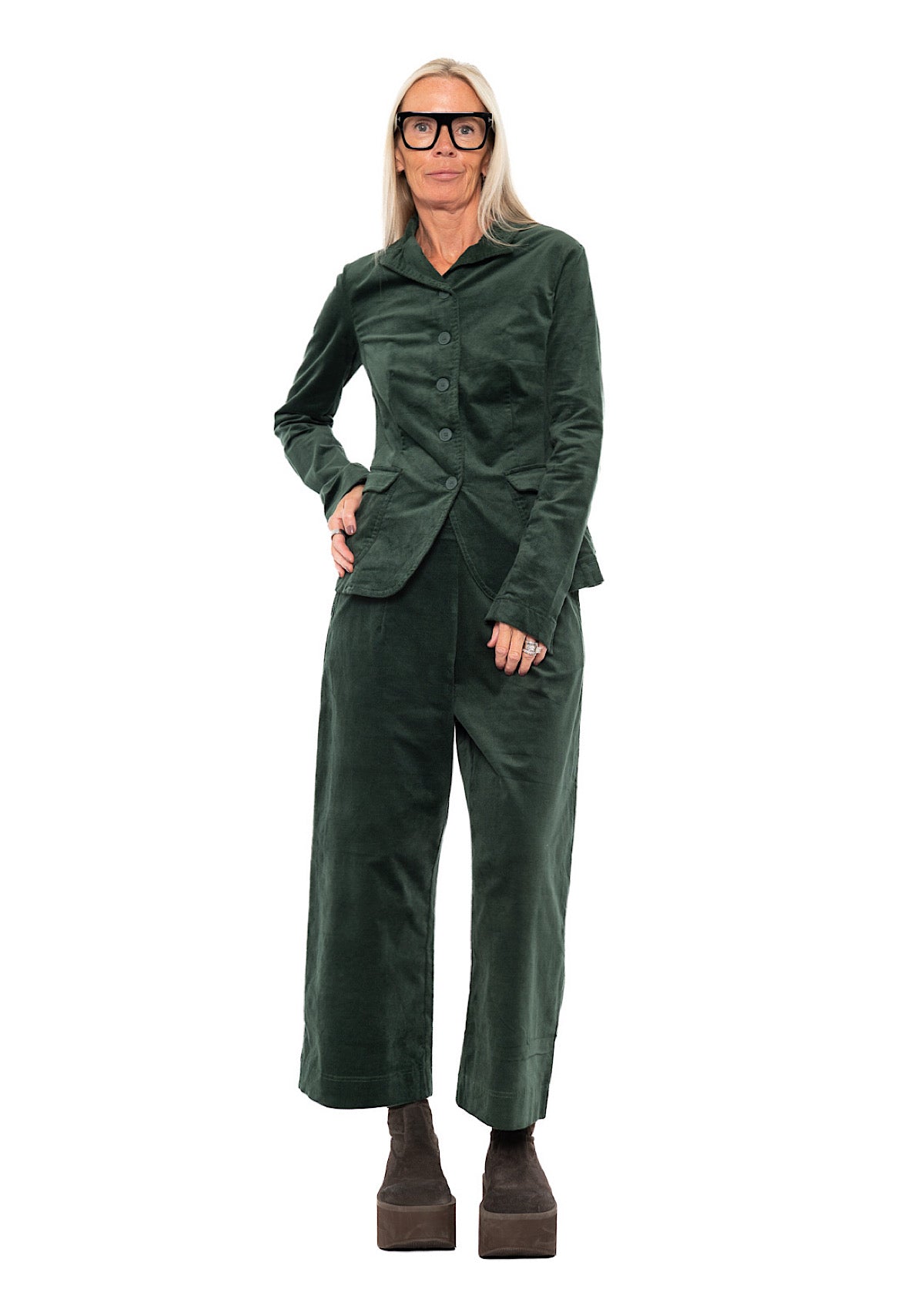 STRETCH-VELVET WIDE LEG TROUSER
