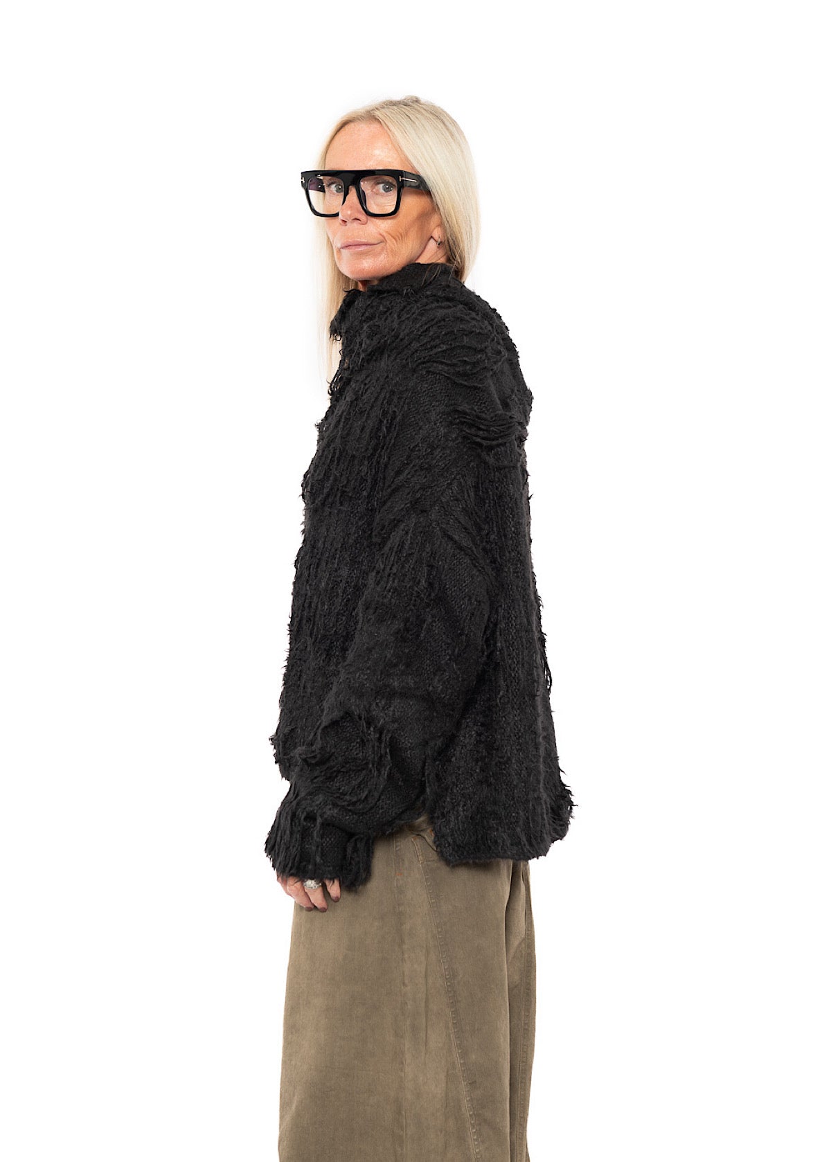 LADDERED SILK KNIT PULLOVER