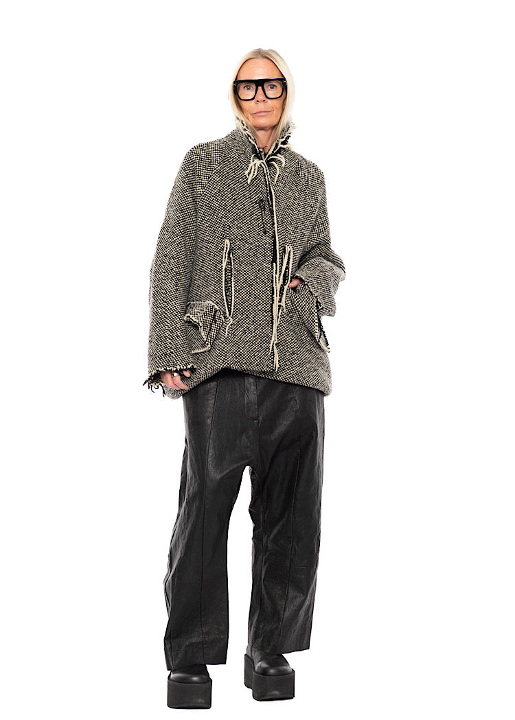 OVERSIZED DISTRESSED CHECK WOOL JACKET