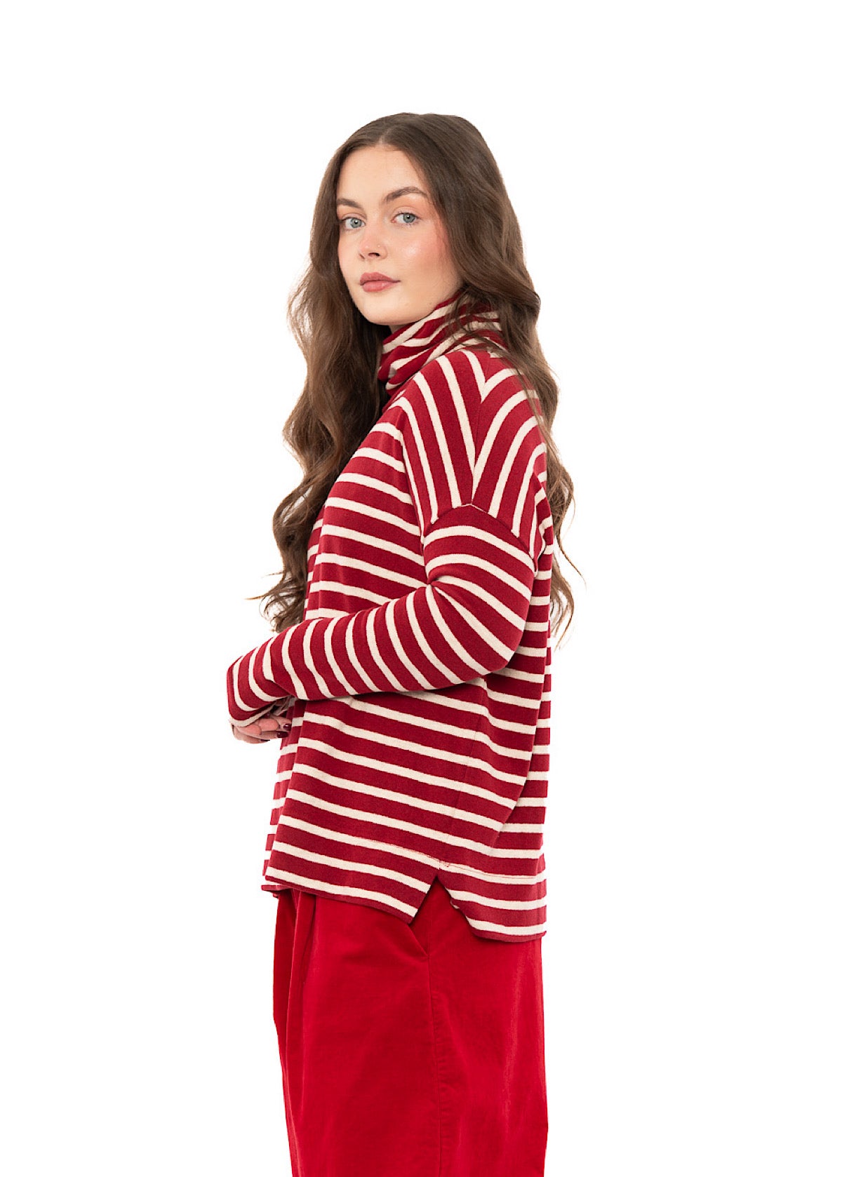 STRIPED COTTON-FLEECE JADE PULLOVER