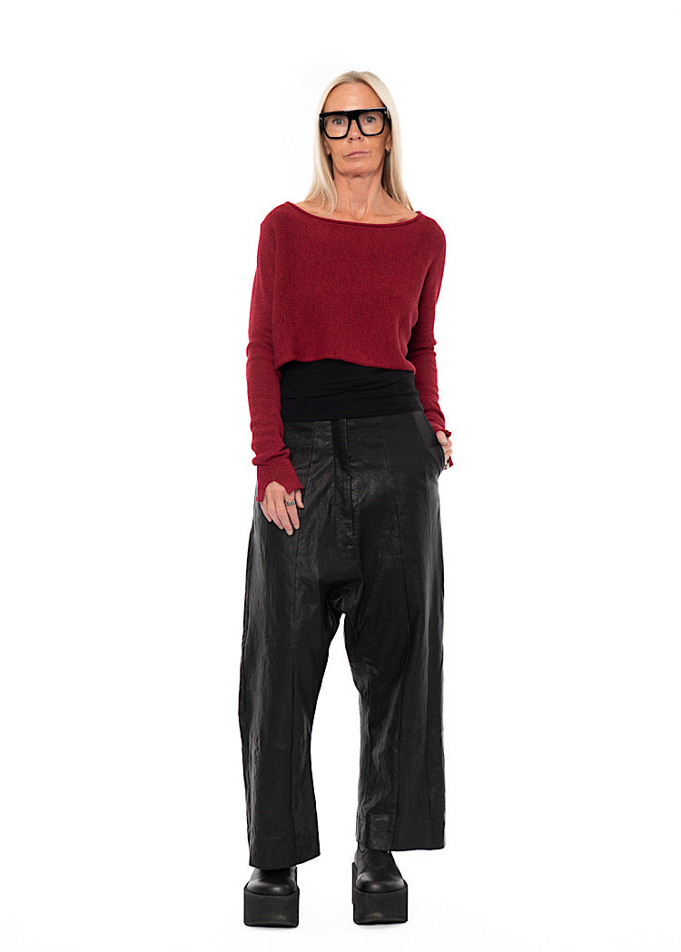 CROPPED LINEN-BLEND KNITTED PULLOVER