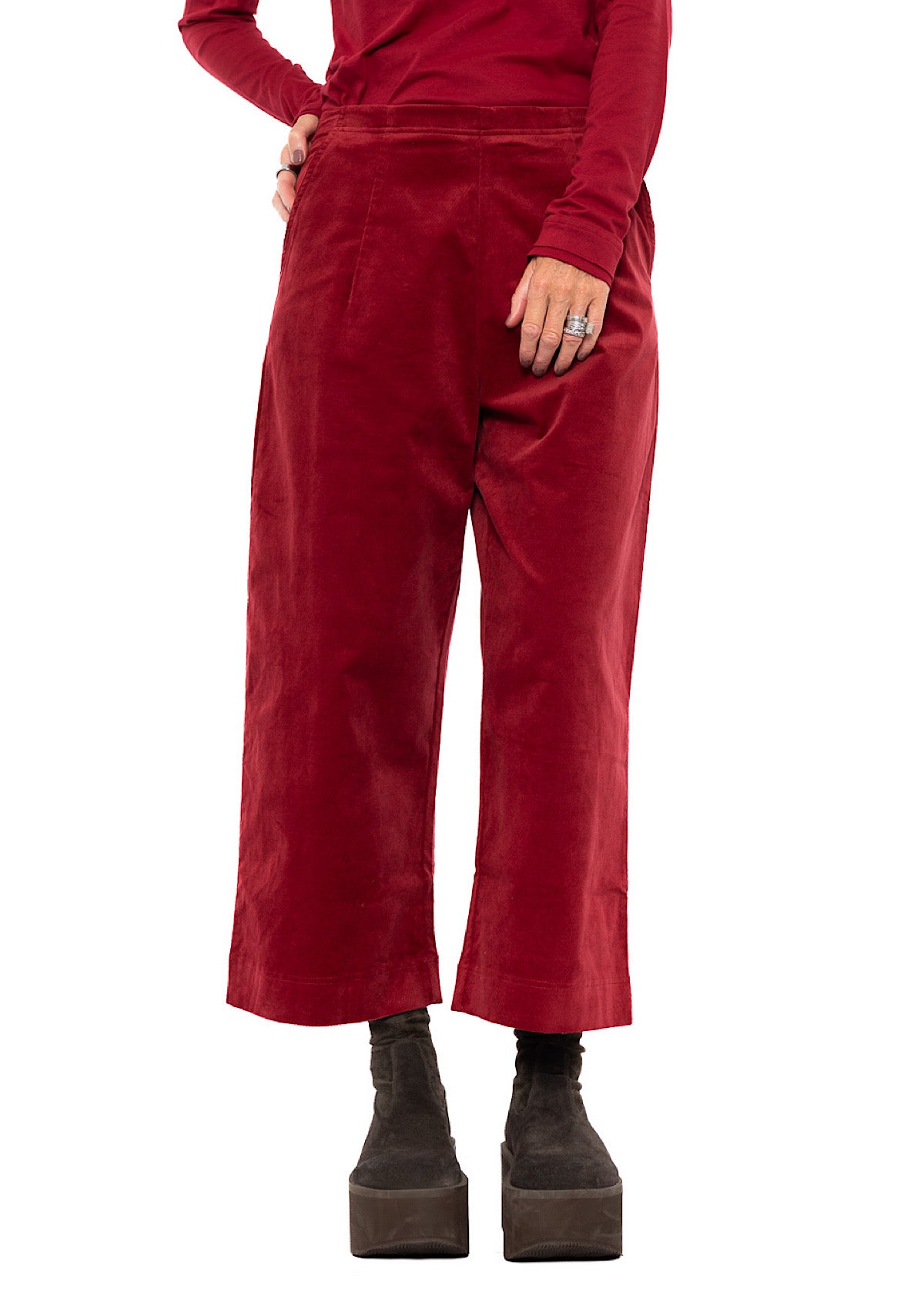 STRETCH-VELVET WIDE LEG TROUSER