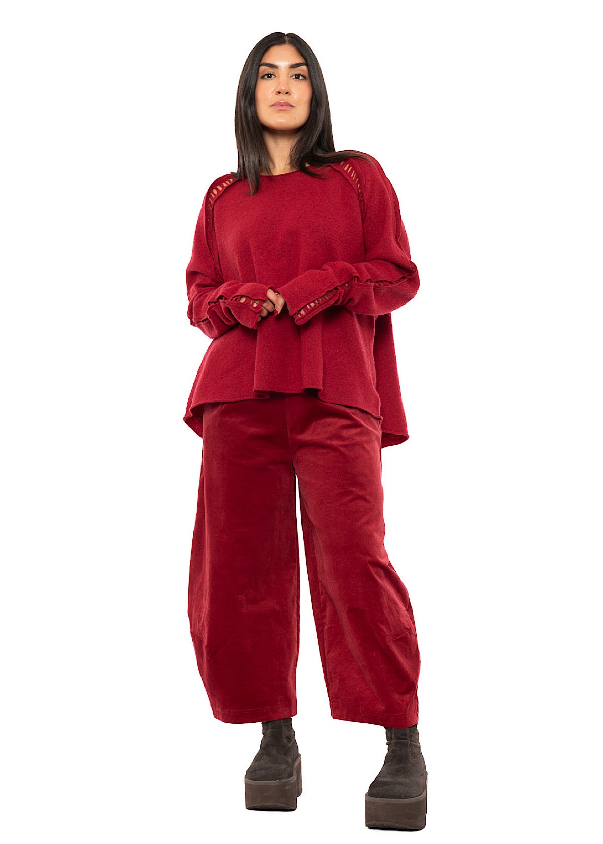 BOILED WOOL LADDER STITCH PULLOVER