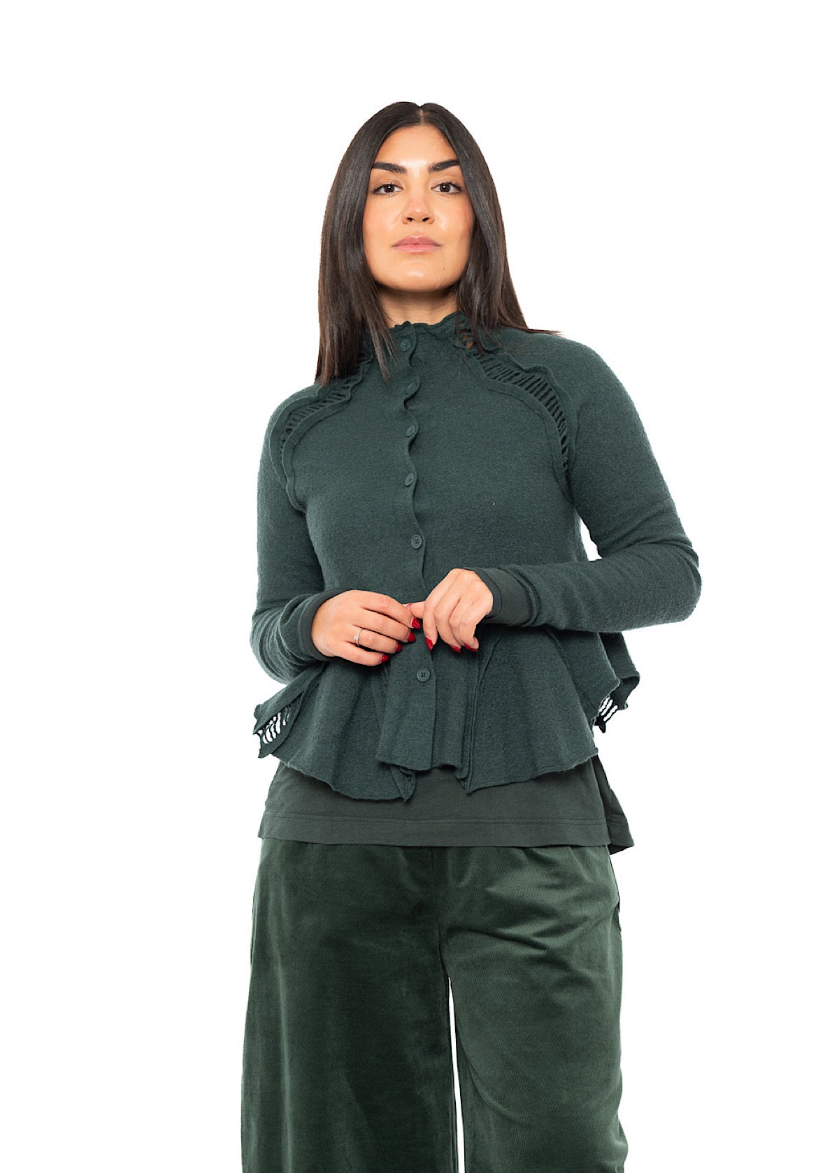 CROPPED BOILED WOOL CARDIGAN