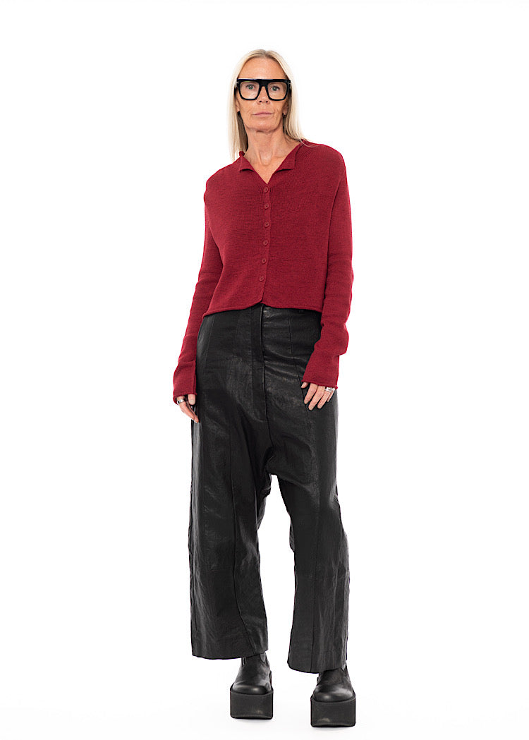CROPPED LINEN-BLEND KNITTED CARDIGAN