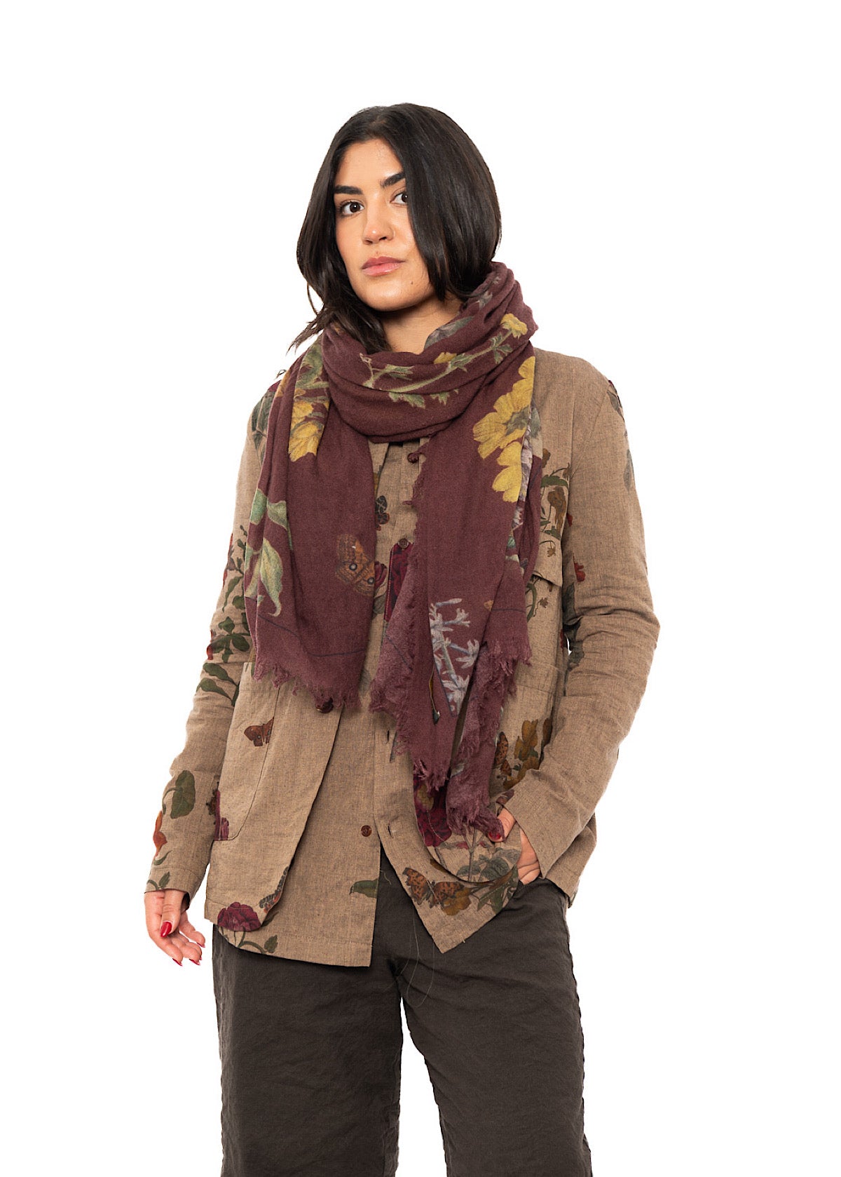 BOTANICAL PRINTED CASHMERE SCARF