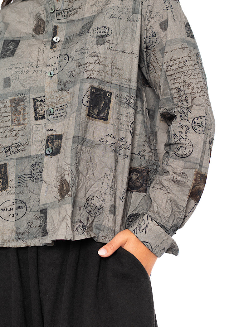 CRINKLE-COTTON TRAVEL PRINT SHIRT
