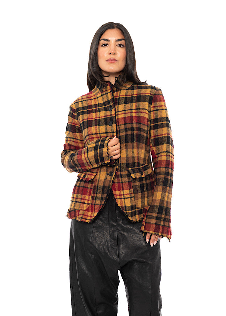 TEXTURED CHECK WOOL BLEND JACKET