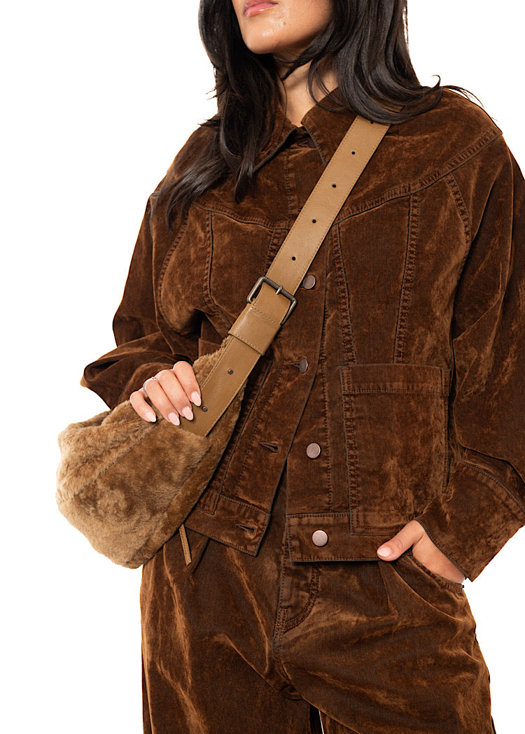 CROSSBODY FUR-FINISHED LEATHER BAG