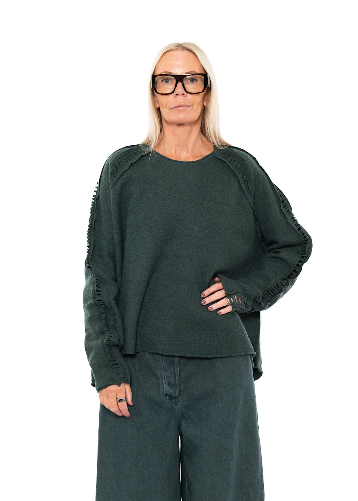 BOILED WOOL LADDER STITCH PULLOVER