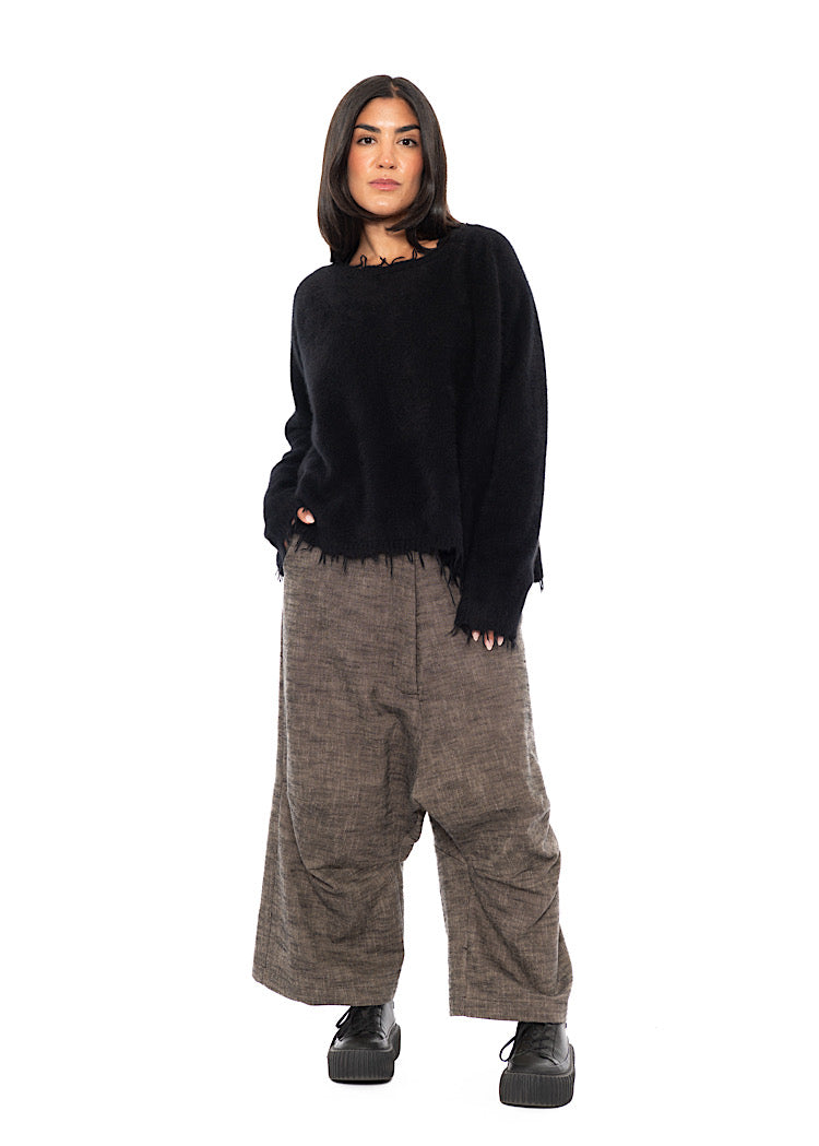 PINSTRIPE DROP CROTCH WOOL TROUSER