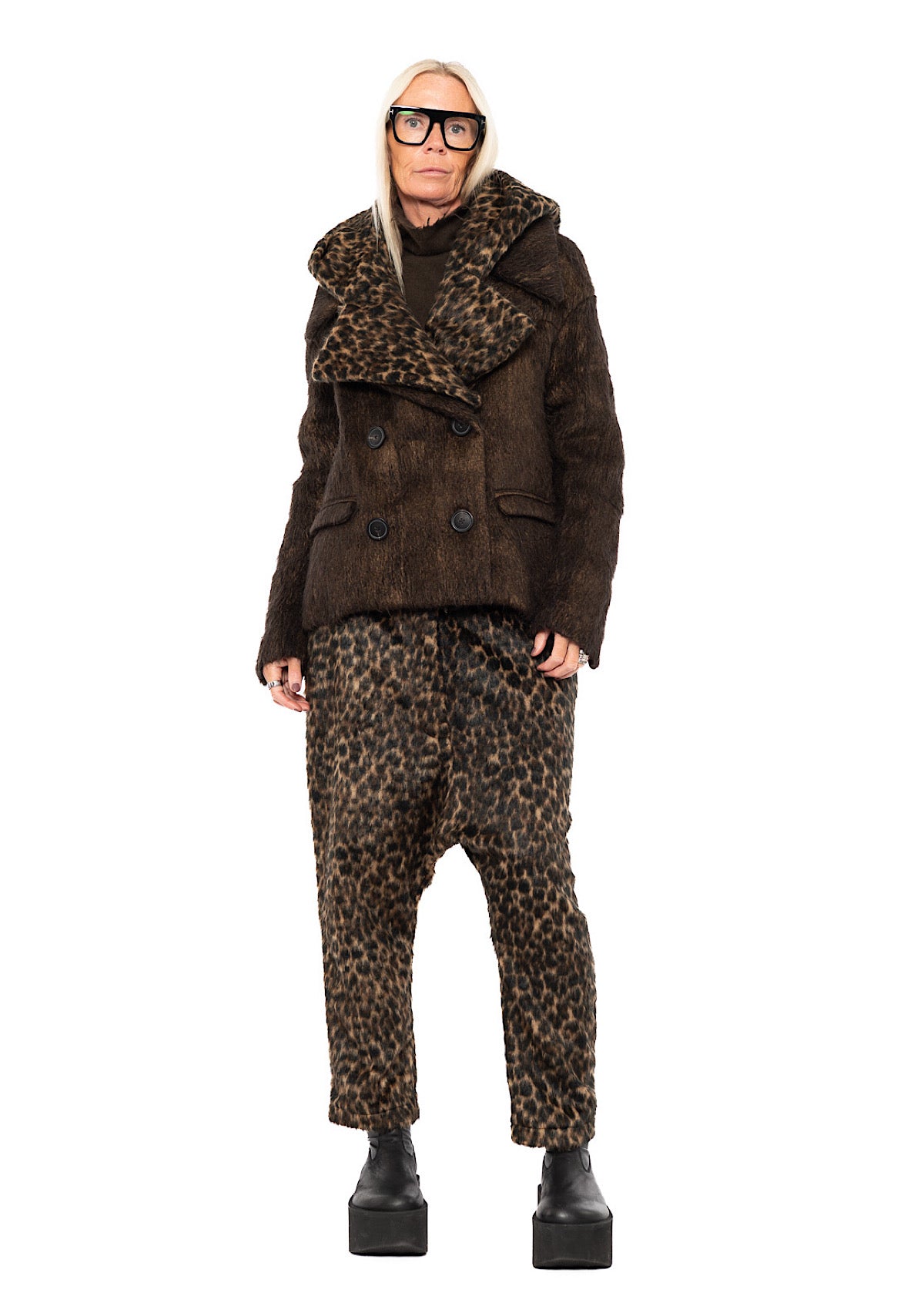 OVERSIZED LONG-HAIR WOOL JACKET WITH DETACHABLE LEOPARD COLLAR