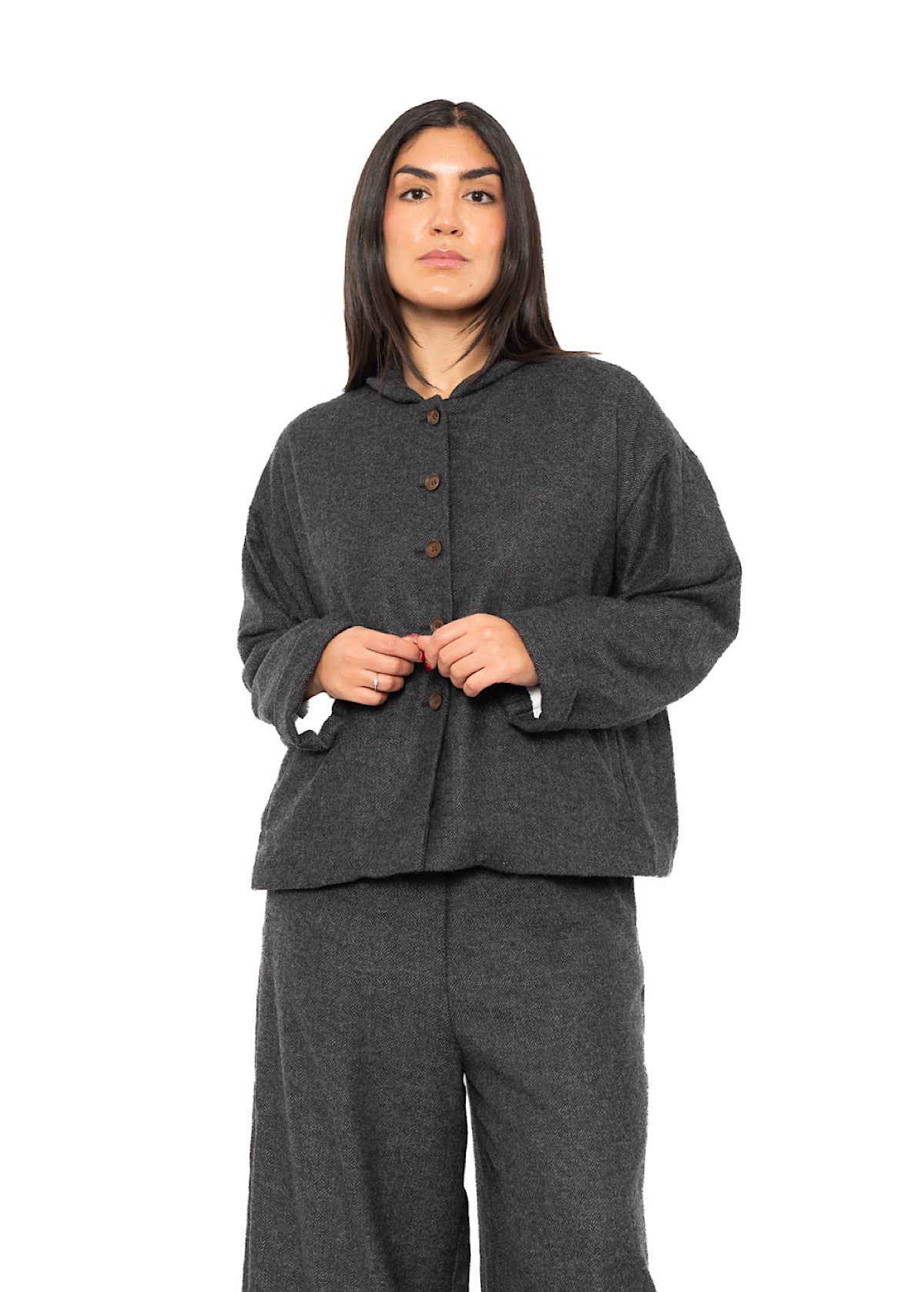 BOXY HERRINGBONE WOOL BLEND FLORA JACKET