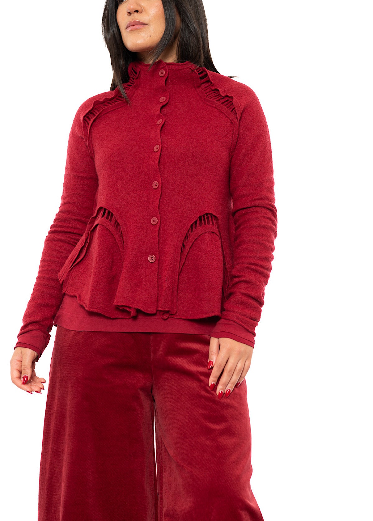 CROPPED BOILED WOOL CARDIGAN