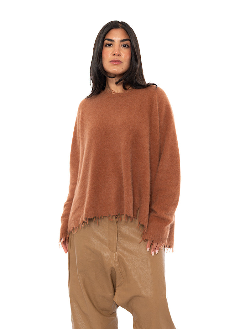 FRAYED FOX WOOL SILK PULLOVER