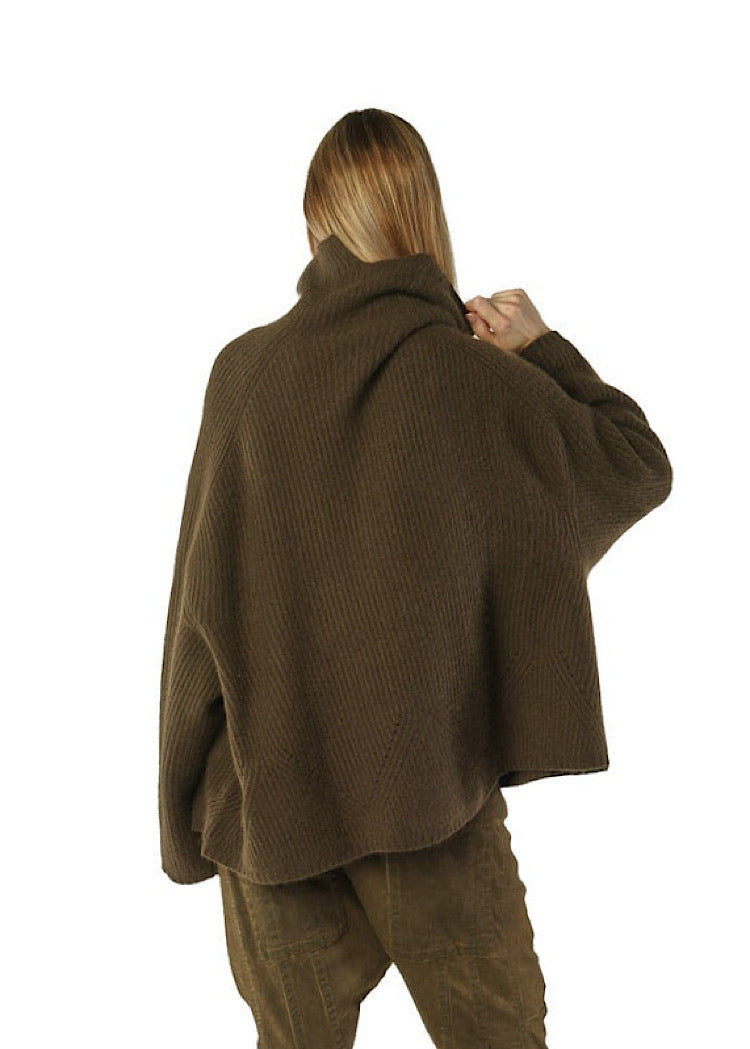 MERINO RACCOON FUNNEL NECK CARDIGAN