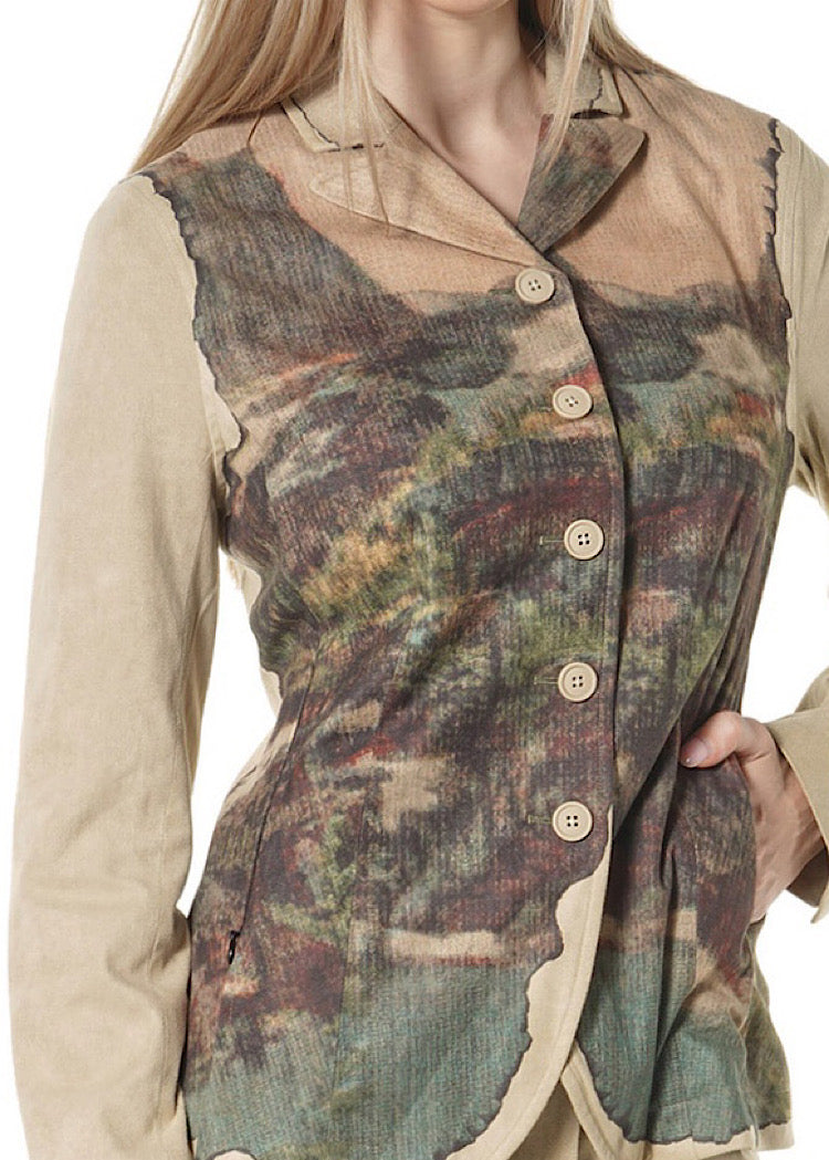 CL FITTED PRINT FAUX SUEDE JACKET