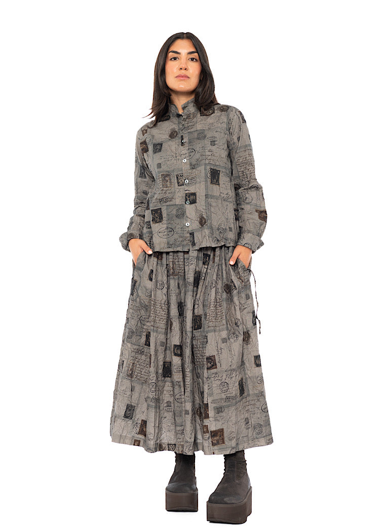 CRINKLE-COTTON TRAVEL PRINT SKIRT