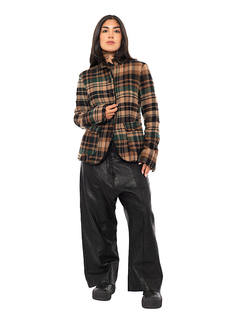 TEXTURED CHECK WOOL BLEND JACKET