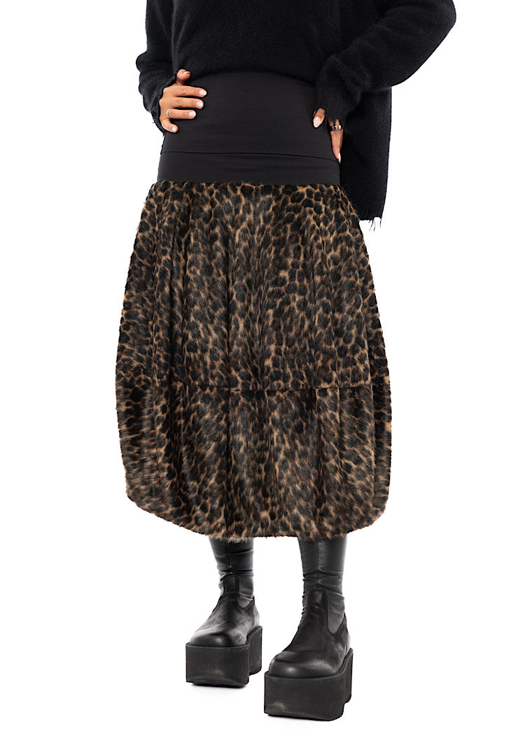 FAUX FUR LEOPARD BALLOON SKIRT