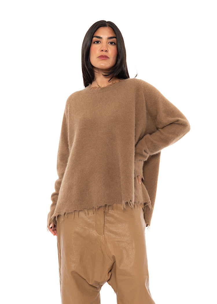 FRAYED FOX WOOL SILK PULLOVER
